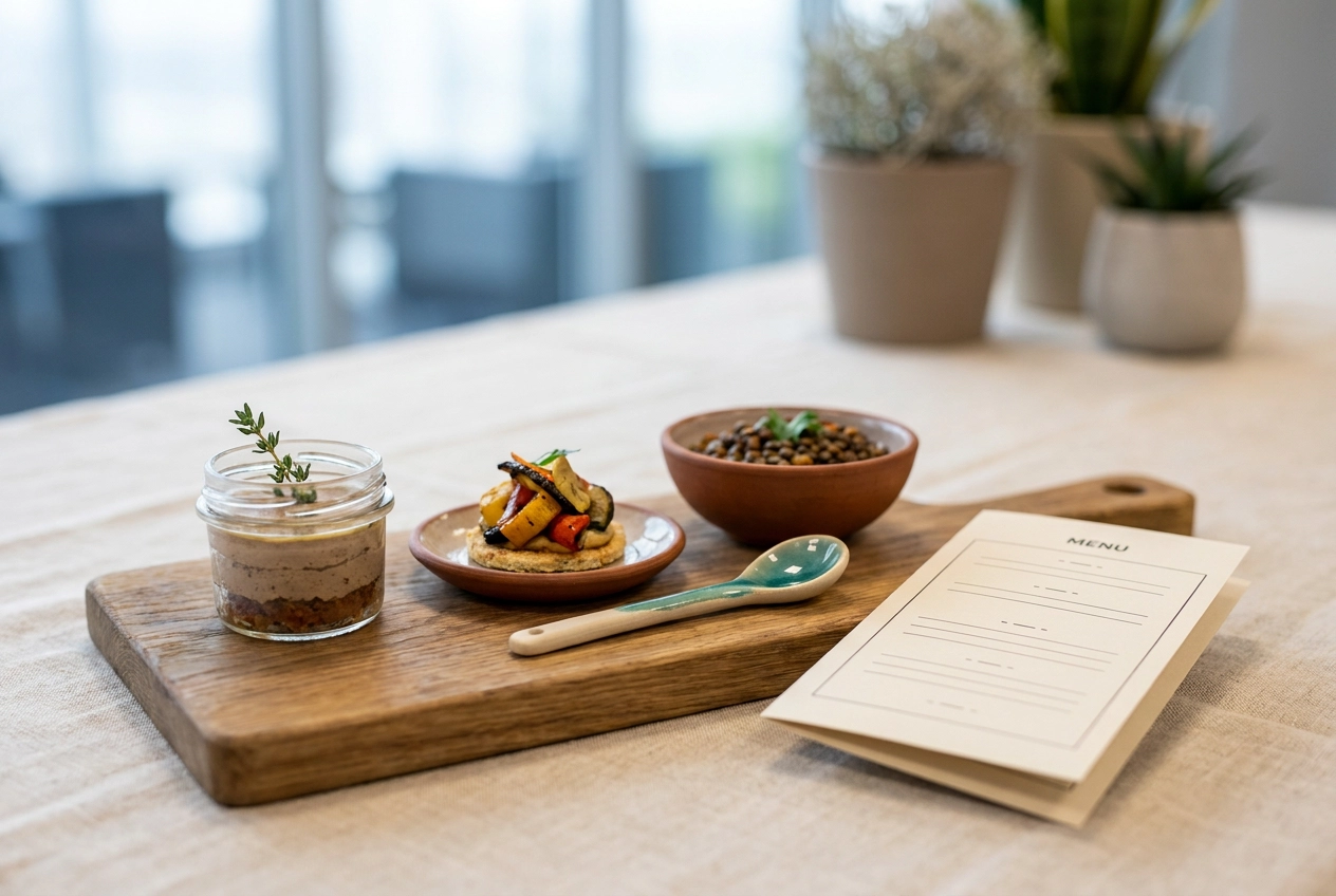 Professional header image for comparison analysis: Veganes Firmencatering Frankfurt: Warum Multi-Format-Cate...
